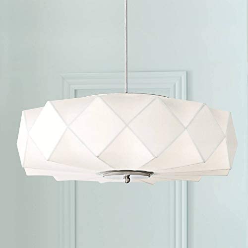 Glacier Brushed Nickel Pendant Chandelier 20'' Wide Modern White Geometric Shade 3-Light Fixture for Dining Room House Foyer Kitchen Island Entryway Bedroom Living Room - Possini Euro Design Glacier Brushed Nickel Pendant Chandelier 20'' Wide Modern White Geometric Shade 3-Light Fixture for Dining Room House Foyer Kitchen Island Entryway Bedroom Living Room - Possini Euro Design