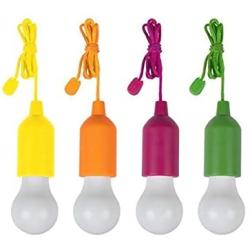 Handy Lux LED Pull Cord Bulb Light, Hanging Bulb, Portable Lighting Pull Chain, Hanging Outdoor Lights, for Closet, Backyard, Camping, Multicolor, 4pk