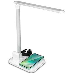 Toyolo 4 in 1 Led Desk Lamp with Wireless Charger for Office, Dimmable White Table Light for Reading and Studying.