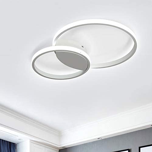 Qcyuui 36W Modern Ceiling Light, 2 LED Rings Flush Mount Close to Ceiling Lamp, White Acrylic Lighting Fixture for Living Room Dining Room Bedroom Kitchen Foyer Office, 6500k