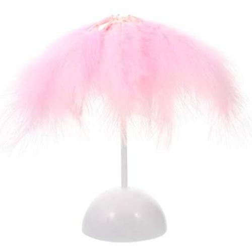 PRETYZOOM Feather Table Lamp Elegant Desk Night Light Bedside Lampshade Reading Light for Girls Book Bedroom Living Room Decoration Pink