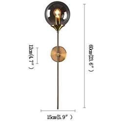 BOKT Glass Globe Wall Lamp Mid Century Wall Sconce Wall Light Fixture Bedroom Lighting Nordic Living Room Background Wall Lamp Mirror Headlights (Smoke Grey)