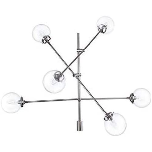 INK+IVY II150-0089, Cyrus Six-Light Modern Chandeliers - Height Adjustable, Plated Finish, Glass Sphere Shades Pendant Sputnik Ligthing Lamp, Dining Room Lighting Fixtures, LED Compatible, Silver