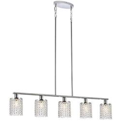 Luburs 5-Light Modern Crystal Chandelier Lighting Fixtures Dining Room Ceiling Hanging,Crystal Pendant Chandelier Light,Chrome Table Light with Adjustable Rods,Farmhouse Island Lights for Kitchen