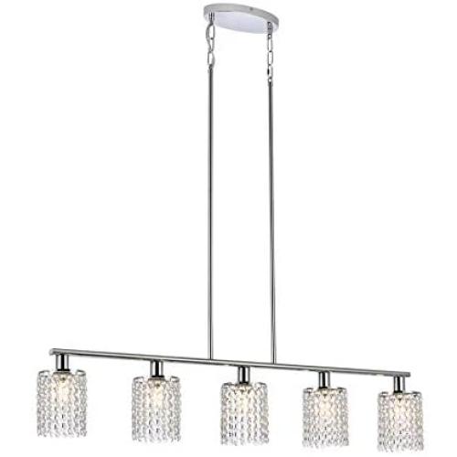Luburs 5-Light Modern Crystal Chandelier Lighting Fixtures Dining Room Ceiling Hanging,Crystal Pendant Chandelier Light,Chrome Table Light with Adjustable Rods,Farmhouse Island Lights for Kitchen