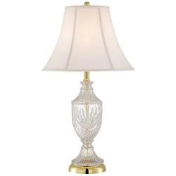 Traditional Table Lamp Cut Glass Urn Brass White Cream Bell Shade for Living Room Family Bedroom Bedside Nightstand - Regency Hill