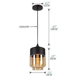 NAANN Glass Pendant Light, Black Hanging Lighting Fixtures Industrial Vintage Cylinder Amber Shade Kitchen Island Modern Pendant Lamps for Living Room Dining Room Adjustable Cord E26 Base