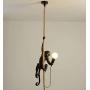 IJ INJUICY Monkey Pendant Light, Resin Hanging Lamp, Hemp Rope Ceiling Light Fitting for Kitchen, Bedroom, Living Dining Room, Corridor, Restaurant, Bar (Black)