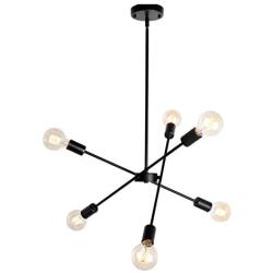 JHLBYL Sputnik Chandelier 6 Lights Black Mid Century Pendant Lighting Vintage Industrial Ceiling Light for Kitchen Dining Room Living Room