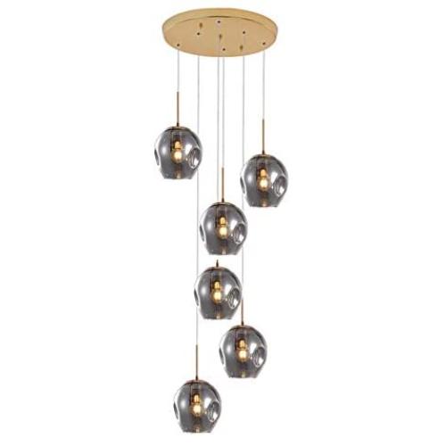 Staircase Long Chandelier,Modern Bubble Glass Chandeliers,Adjustable Height Pendant Light Molecules Hanging Light Fixture for Dining Room Bedroom Gray 6 Lights