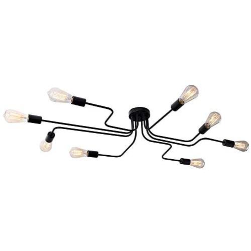 KOSTOMO Black Ceiling Light 8 Lights Industrial Semi Flush Mount Light Vintage Metal Art Ceiling Lamp for Living Room Dining Room Kitchen Hallway Cafe Bar Lighting
