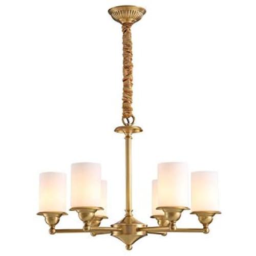 NOXARTE Brass Chandelier Modern Gold Pendant Light White Glass Shade Lighting Fixture for Living Room Dining Room 6-Lights