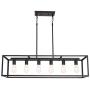 VINLUZ Rectangular Metal Chandelier,6 Light Black Linear Industrial Pendant Lights Cage Island Ceiling Lighting Fixture for Dining Room Kitchen