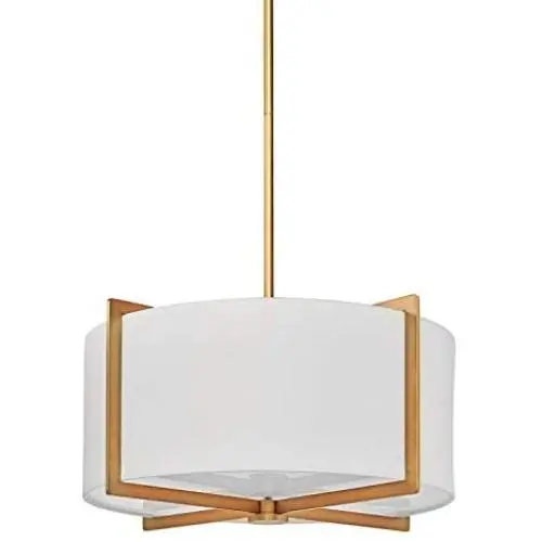 MOTINI 3 Light Drum Pendant Chandelier, Classic Ceiling Pendant Chandelier Fixture with Drum Shade, Gold Brushed Brass Drum Light Fixture for Dining Room Living Room Bedroom