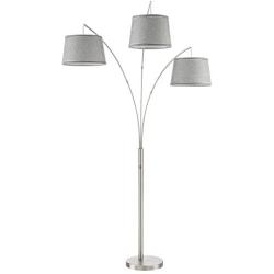 Kira Home Akira 78.5'' Modern 3-Light Arc Floor Lamp with 3-Way Switch, Gray Burlap Shades + Brushed Nickel Finish