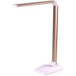 Stylish Metal LED Desk lamp, Unlimited Color Modes, 7 Brightness Levels, Touch Control, 10W for Living Room, Bedroom, Office, with USB Port for Charging Output (Gold)