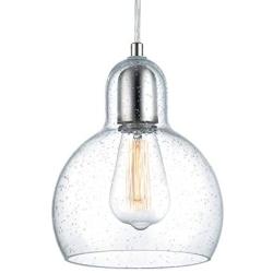 KRASTY Modern Brushed Nickel Seeded Glass Pendant Light Fixtures Mini Adjustable Pendant Lighting Chorme Ceiling Pendant Light, Pendant Lamp for Kitchen Island Dining Room Bedroom