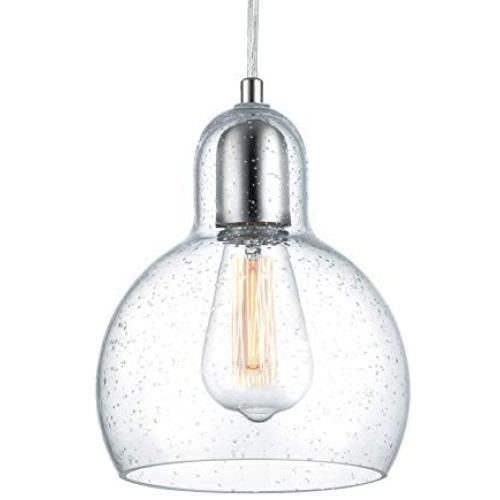 KRASTY Modern Brushed Nickel Seeded Glass Pendant Light Fixtures Mini Adjustable Pendant Lighting Chorme Ceiling Pendant Light, Pendant Lamp for Kitchen Island Dining Room Bedroom