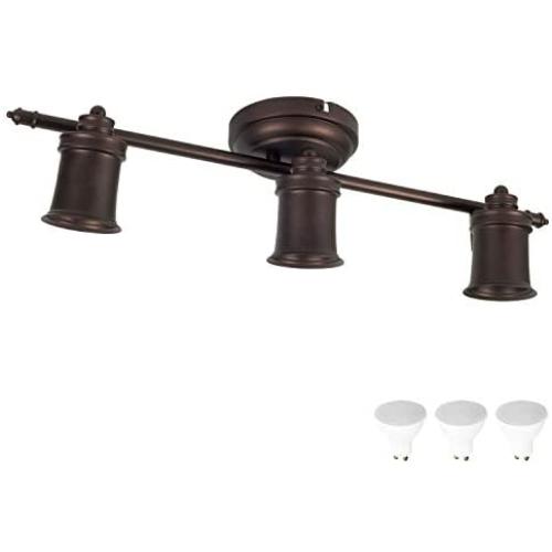 3 Light Track Lighting Wall and Ceiling Mount Fixture Kitchen and Dining Room, Oil Rubbed Bronze + Bulbs