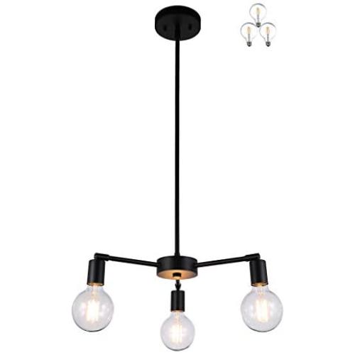 XiNBEi Lighting Chandeliers, 3 Light Black Pendant Light Ceiling Chandelier Light with LED Bulbs for Kitchen & Dining Room XB-C1211-3-MBK