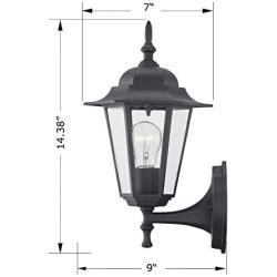 Gruenlich Outdoor Wall Lantern, Wall Sconce as Porch Lighting Fixture with One E26 Medium Base, Metal Housing Plus Glass, ETL Rated, Bulb Not Included (Black Finish)