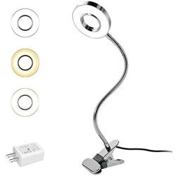 LED Reading Light, Dimmable Clamp Lamp for Bed Headboard, Bedroom, Office, 3 Modes 9 Dimming Levels, Flexible Clip Light, Adapter Included, 7W, Silver