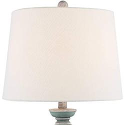 Patsy Country Cottage Table Lamps Set of 2 Blue Gray Washed Tapered Fabric Drum Shade for Living Room Bedroom Bedside Nightstand Office Family - Regency Hill