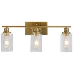 3 Lights MELUCEE Sconces Wall Lighting Brass Contemporary Bathroom Vanity Light Fixtures Wall Lights Bedroom Porch Living Room Kitchen with Clear Glass Shade