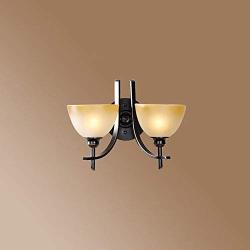 FNCUR E27 American Country Glass Wrought Iron Wall Sconce Home Dining Room Aisle Lighting Wall Lamp Traditional Classical Living Room Bedroom Wall Lamp Lantern (Size : 2-Lights)