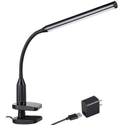 TORCHSTAR Dimmable LED Desk Lamp, 26 LEDs Flexible Study Clamp Table Lamp, Memory Function, Eye-Care, Touch Control, 5W, USB Powered, ETL-Listed Power Adapter, for Bedroom Office Reading Work, Black