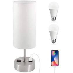 KBest Bedside Lamp with USB Port, Touch Lamps for Bedrooms, 3 Way Dimmable Nightstand Lamp Desk Lamp with AC Outlet, Lamp for Bedrooms Living Room Kids Office, Nikel(Dual LED Bulbs Included).