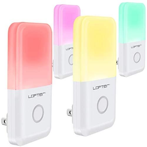 Plug-in Night Lights for Kids, RGB Colorful LED Wall Night Light with Dusk to Dawn Sensor, Warm White Night Lighting for Bedroom, Bathroom, Hallway, Stairs, Auto Nightlights for Kids/Adults (4 Pack)