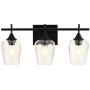 3-Lights Vanity Light Fixture, Industrial Wall Sconces with Clear Glass Shade, Vintage Wall Lighting Fixture for Bathroom Mirror Living Room Bedroom Kitchen Island, Matte Black Finish, 60W