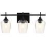 3-Lights Vanity Light Fixture, Industrial Wall Sconces with Clear Glass Shade, Vintage Wall Lighting Fixture for Bathroom Mirror Living Room Bedroom Kitchen Island, Matte Black Finish, 60W