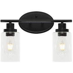 BONLICHT Double Sconce Vintage Industrial 2-Lights Wall Sconces with Clear Glass Shade,Black Vanity Light Fixture Rustic Wall Mounted Lamp for Porch Farmhouse Bedroom Bathroom Mirror