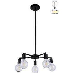 XiNBEi Lighting 5 Light Chandeliers, Pendant Lighting with LED Bulbs, Matte Black Finish XB-C1211-5-MBK