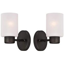 Wall Decor Light Fixture Bathroom Vanity, Living Room Decor, Modern Home Decor, Bathroom Light fixtures, Pack of 2, Oil Rubbed Bronze Finish and Frosted Seeded Glass,