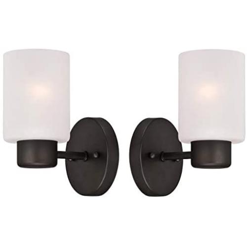 Wall Decor Light Fixture Bathroom Vanity, Living Room Decor, Modern Home Decor, Bathroom Light fixtures, Pack of 2, Oil Rubbed Bronze Finish and Frosted Seeded Glass,