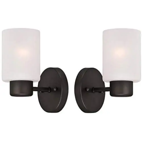 Wall Decor Light Fixture Bathroom Vanity, Living Room Decor, Modern Home Decor, Bathroom Light fixtures, Pack of 2, Oil Rubbed Bronze Finish and Frosted Seeded Glass,