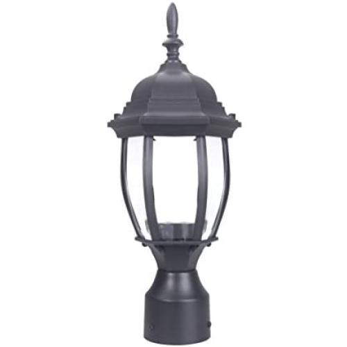 LIT-PaTH Outdoor Post Light Pole Lantern Lighting Fixture with One E26 Base Max 100W, Aluminum Housing Plus Glass, Matte Black Finish