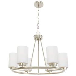 TODOLUZ 6-Lights 24.8” Large Round Dining Room Light Fixtures Hanging Brushed Nickel Wagon Wheel Farmhouse Chandelier Lighting with Opal White Glass for Living Room Foyer