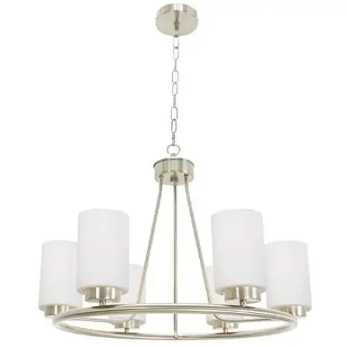 TODOLUZ 6-Lights 24.8” Large Round Dining Room Light Fixtures Hanging Brushed Nickel Wagon Wheel Farmhouse Chandelier Lighting with Opal White Glass for Living Room Foyer