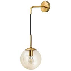 BOKT Mid Century Modern Wall Mounted Sconce Light Minimalist Adjustable Brass Ball Glass Fixture Reading Lamp (Amber Glass)