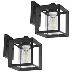 TENGXIN Outdoor Wall Sconce,Wall Lantern,Proch Light,Black Finished with Glass Shade ,UL Listed,Suitable for Garden & Patio Lights (2-Pack Clear Glass)