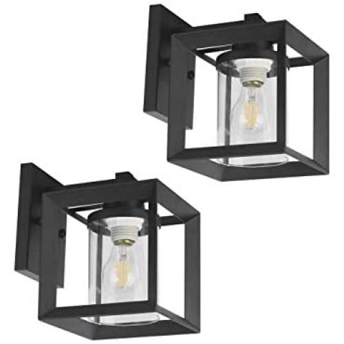 TENGXIN Outdoor Wall Sconce,Wall Lantern,Proch Light,Black Finished with Glass Shade ,UL Listed,Suitable for Garden & Patio Lights (2-Pack Clear Glass)