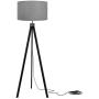 LEPOWER Wood Tripod Floor Lamp, Flaxen Lamp Shade with E26 Lamp Base, Mid Century Standing Lamp, Modern Design Studying Light for Living Room, Study Room and Bedroom(Black)