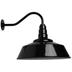 Large Gooseneck Barn Light | The Redondo Standard Warehouse Steel Dome on a Gooseneck | Modern Farmhouse Barn Lighting Made in America (16'' Gooseneck, Black)