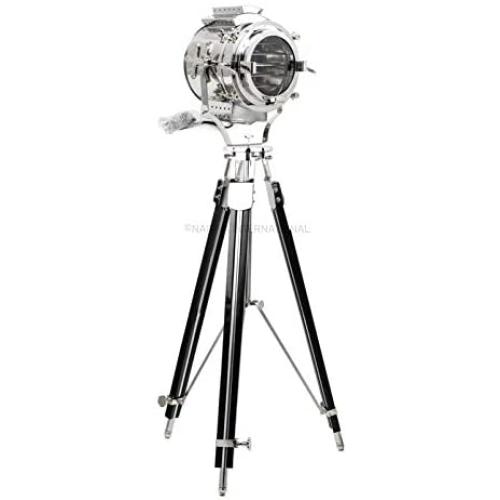 Nautical Retro Classic Theater Collectible Steel Tripod Searchlight Lamp | Movie Props Authentic Nautical Floor Lamp Light with Heavy Large | Living Room Spot Light Lamp | Nagina International