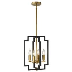 Emliviar 4-Light Lantern Chandelier, Farmhouse Dining Room Pendant Lighting, Black and Gold Finish, JE1981-D4 BK+G