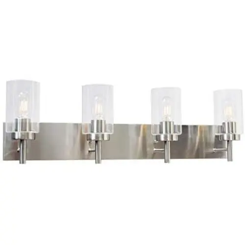 VINLUZ 4 Lights Bathroom Vanity Light Fixture Brushed Nickel Sconces Wall Lighting Modern Industrial Indoor Wall Mounted Lamp, Contemporary Wall Light for Kitchen Living Room Dining Room